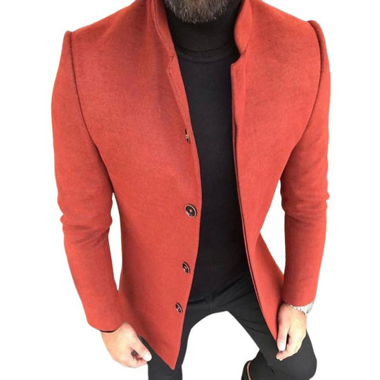 Men's Retro Casual Solid Color Mid-Length Single-Breasted Coat 9261108756664