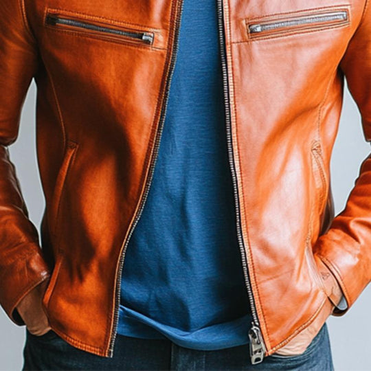 Men's Classic Casual Slim Stand Collar Leather Jacket 9882786627768