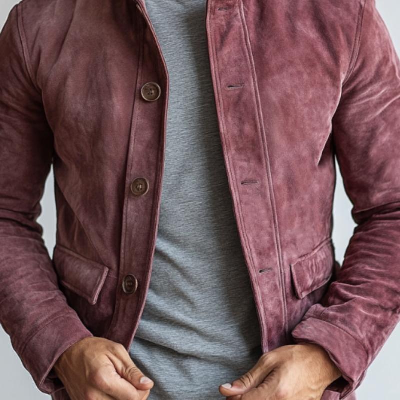 Men's Vintage Suede Buttons Stand Collar Jacket 9877643493560