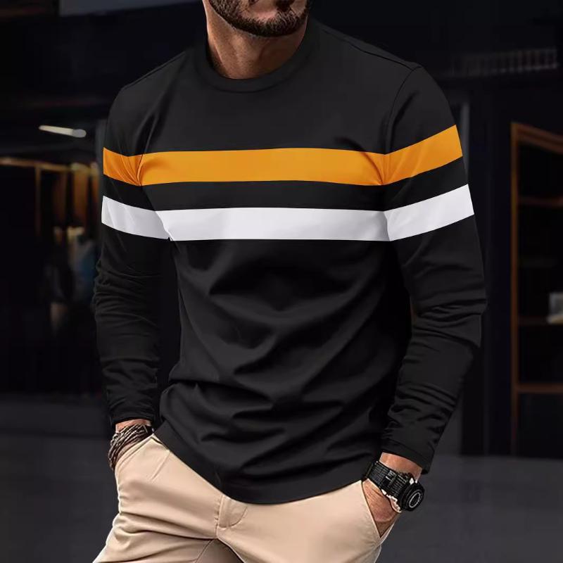 Men's Retro Casual Colorblock Striped Long Sleeve T-Shirt 9261135986872