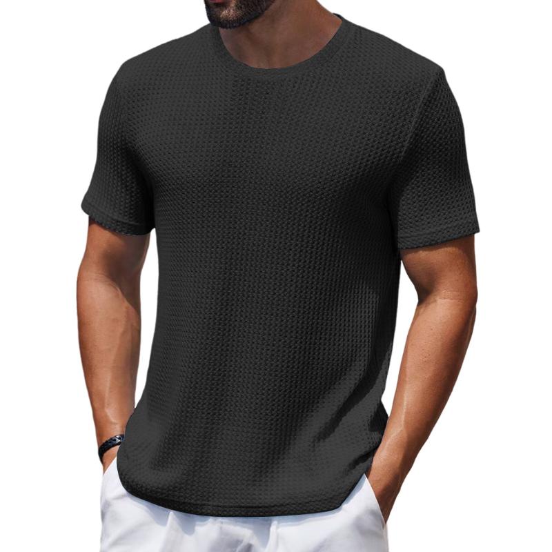Men's Casual Round Neck Waffle Slim Fit Short Sleeve T-shirt 9261136085176