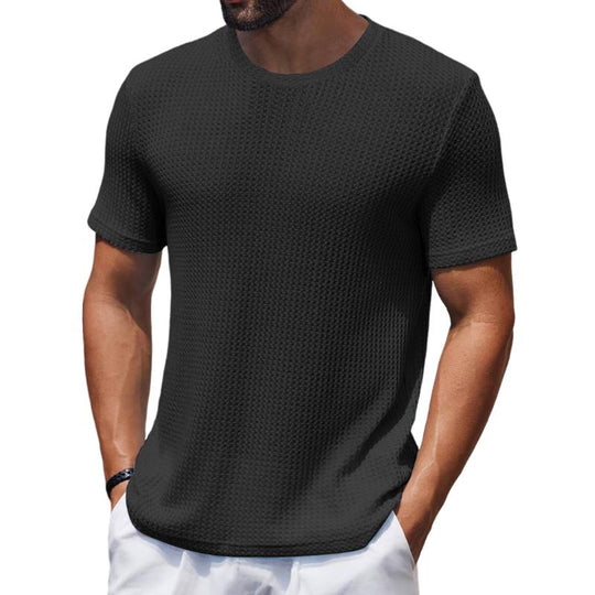Men's Casual Round Neck Waffle Slim Fit Short Sleeve T-shirt 9261136085176