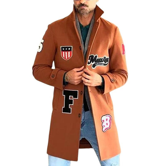 Men's Lapel Mid-length Lettered Coat 9261111771320