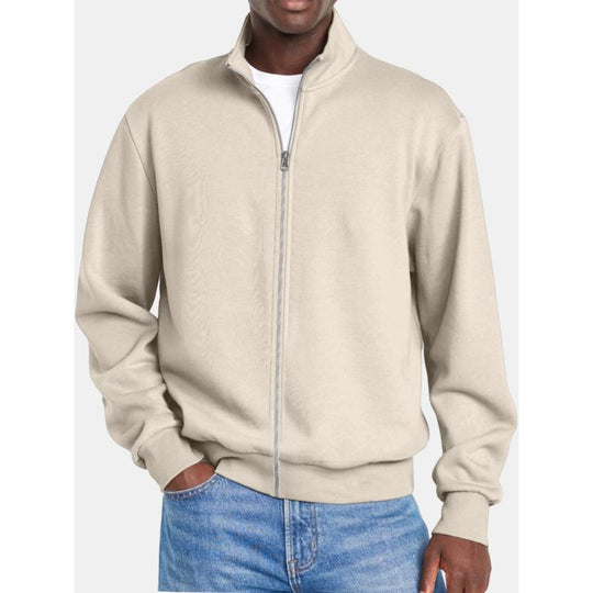 Men's Solid Color Zipper Stand Collar Long Sleeve Sweatshirt Jacket 9261085262008