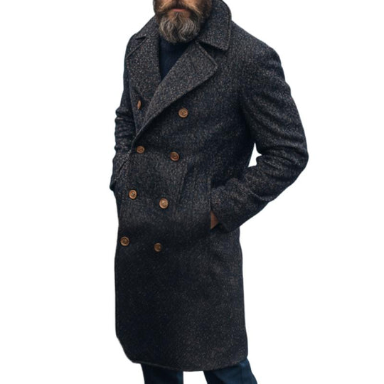 Men's Vintage Wool Blended Notch Lapel Double-breasted Knee-length Coat 9261105840312