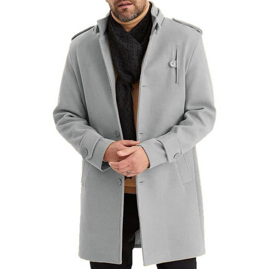 Men's Fashion Solid Color Stand Collar Single Breasted Mid-length Coat 9261106266296