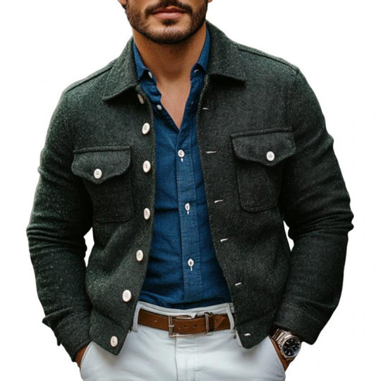 Men's Casual Wool Lapel Single-breasted Slim-fit Jacket 9880236785848