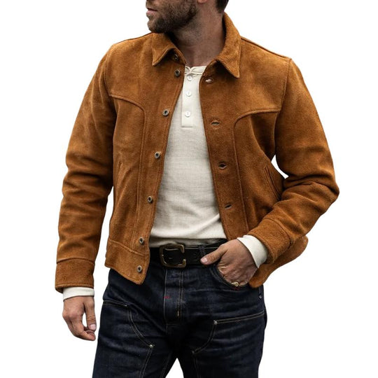 Men's Fashion Vintage Suede Single Breasted Short Jacket 9884643655864
