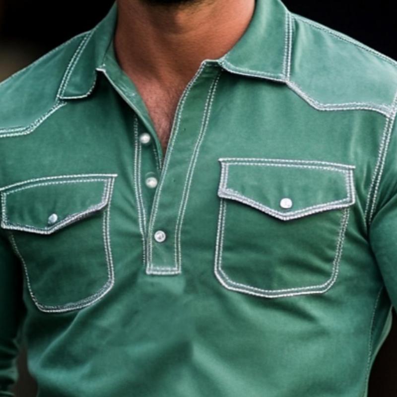 Men's Fashion Western Style Slim Fit Long Sleeve Polo Shirt 9882786136248