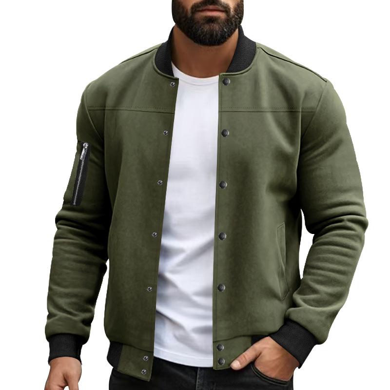 Men's Solid Color Suede Single Breasted Long Sleeve Casual Jacket 9879142072504