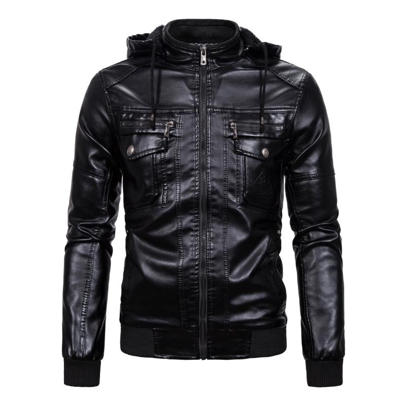 Men's Hooded Fleece Leather Jacket 9261095452856
