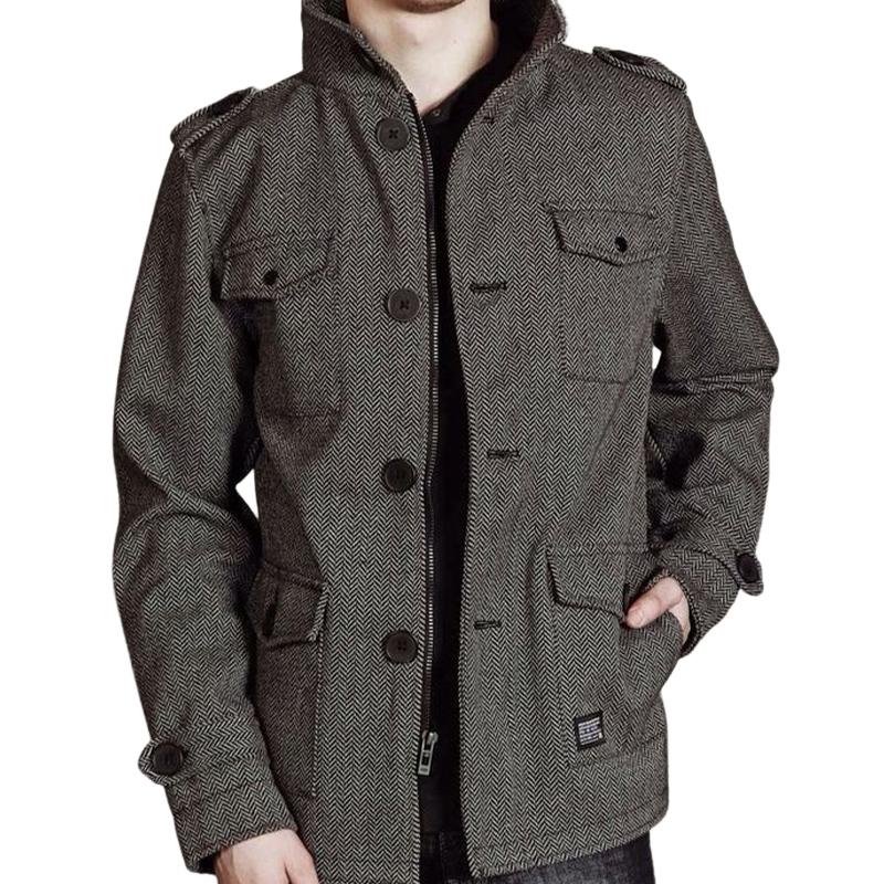 Men's Dark Gray Herringbone Cropped Coat 9261110657208