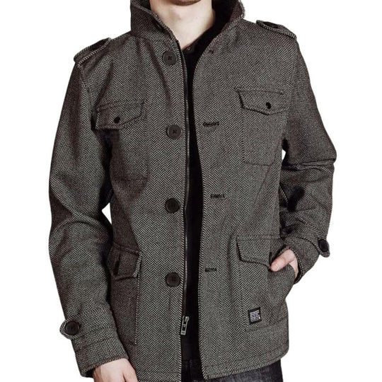 Men's Dark Gray Herringbone Cropped Coat 9261110657208
