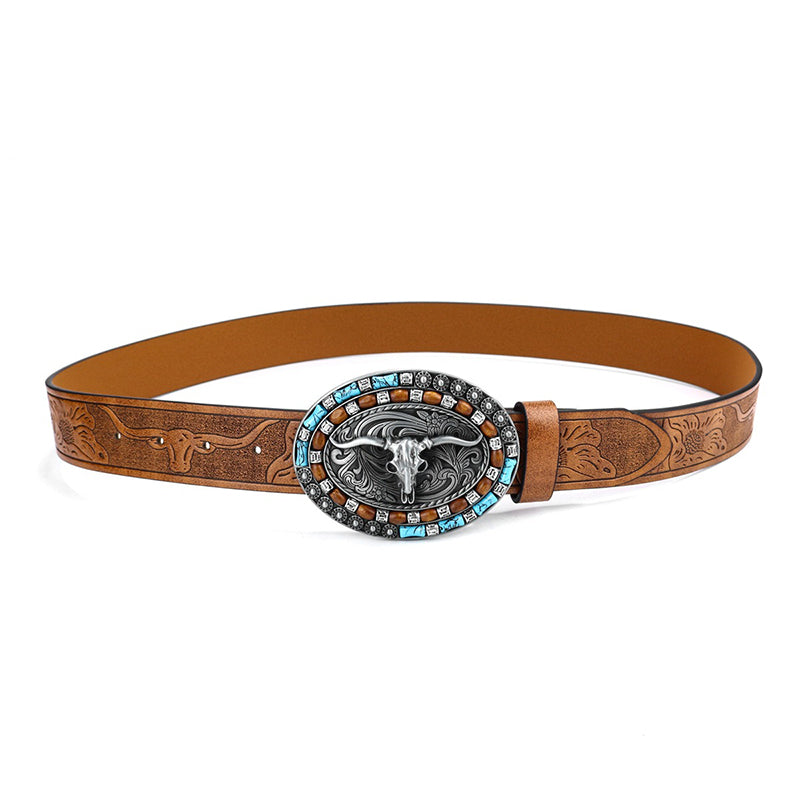 Men's Vintage Western Cow Head Leather Belt 9891529064632